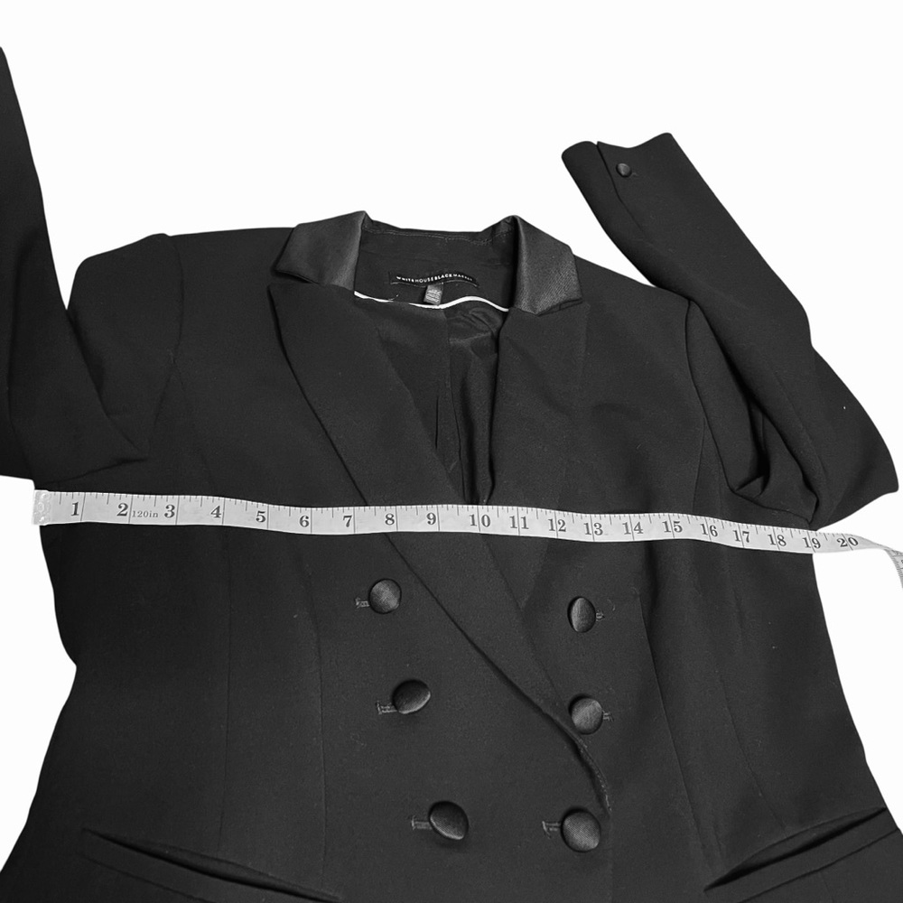 WHBM Studio Tuxedo Collared Black Double Breasted Semi Fitted Crop Jacket SZ 10 - Picture 7 of 15